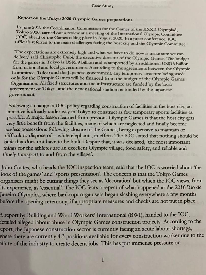 Case Study Report on the Tokyo 2020 Olympic Games
