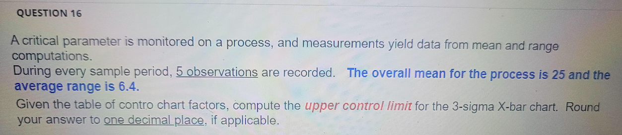 A critical parameter is monitored on a process,