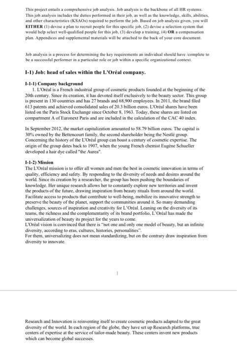 This project entails a comprehensive job