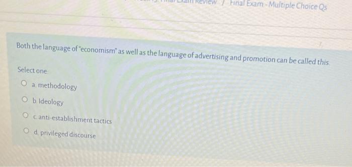 Review Hinal Exam - Multiple Choice Qs Both the