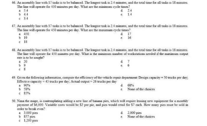 46. An assembly line with 17 tasks is to be