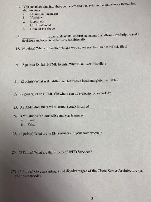 a. 17. You can place data into these containers