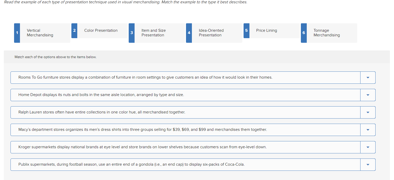 Match each of the options above to the items