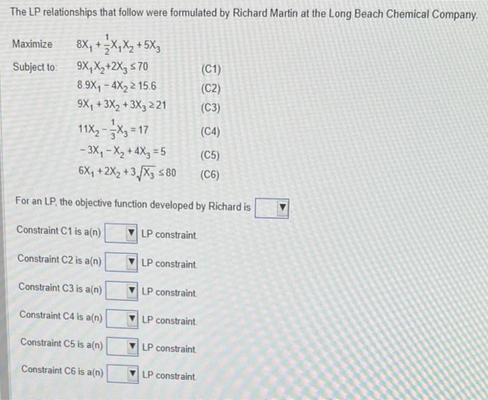 The LP relationships that follow were formulated