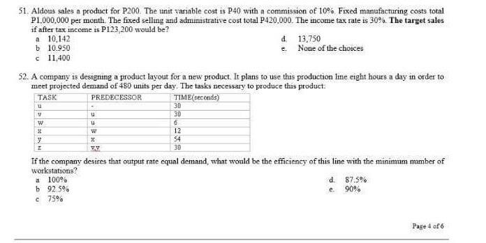 51. Aldous sales a product for P200. The unit