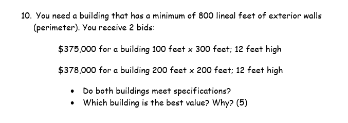 10. You need a building that has a minimum of 800