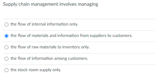 Supply chain management involves managing the