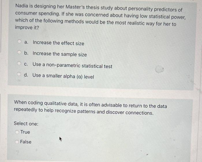 Nadia is designing her Master's thesis study