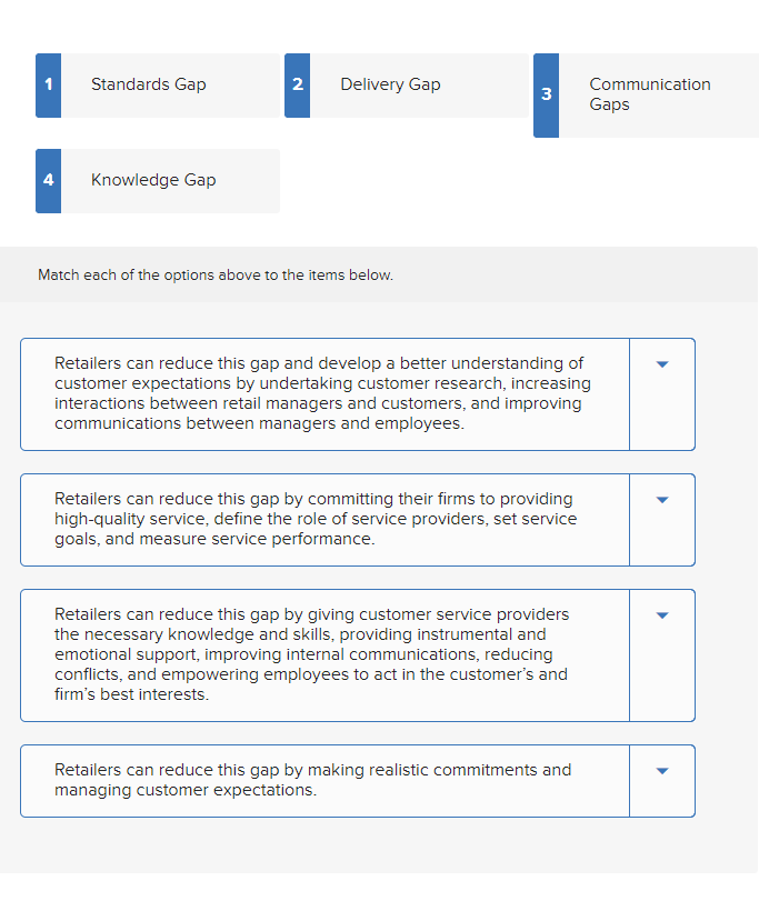 Match each of the options above to the items