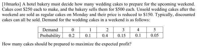 [10marks] A hotel bakery must decide how many