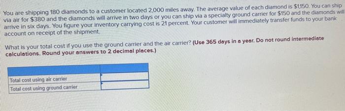 You are shipping 180 diamonds to a customer