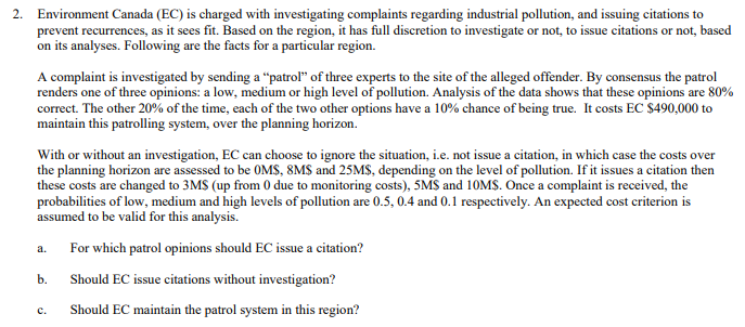 2. Environment Canada (EC) is charged with