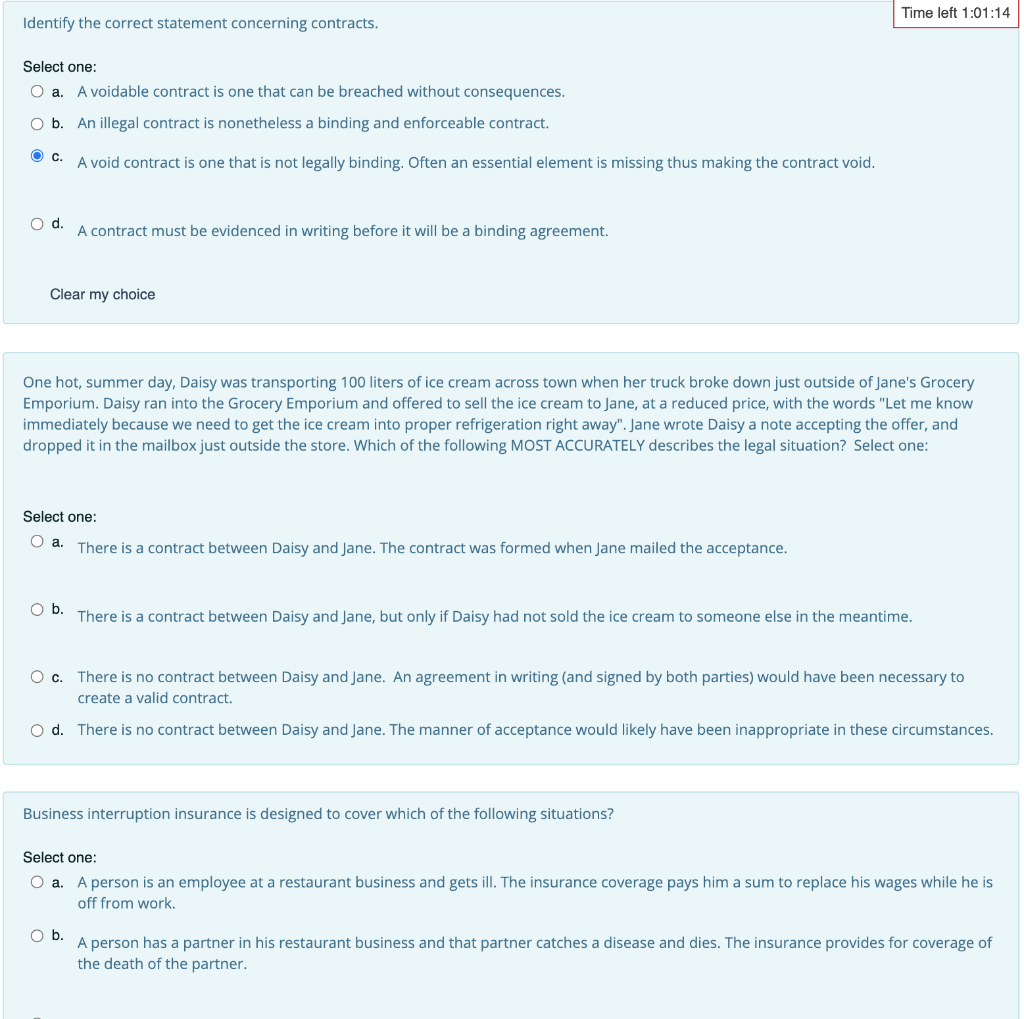 Time left 1:01:14 Identify the correct statement