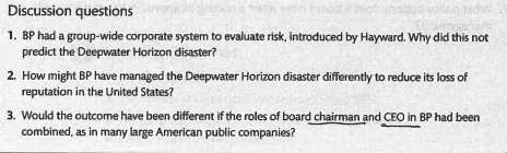 Discussion questions 1. BP had a group-wide