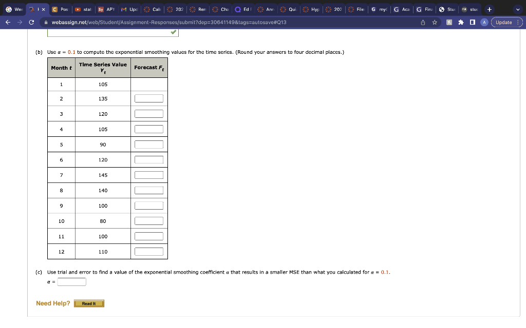 (b) Use =0.1 to compute the exponential smoothing