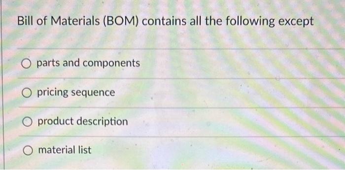 Bill of Materials (BOM) contains all the