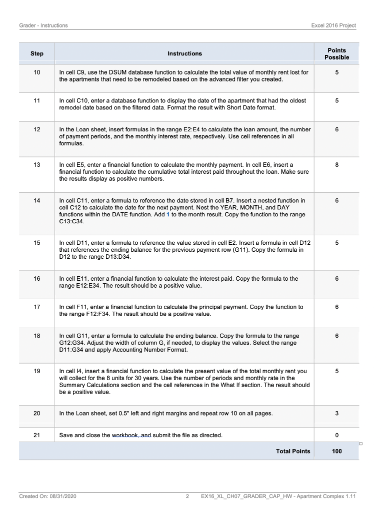 Do in Excel Grader - Instructions Excel 2016
