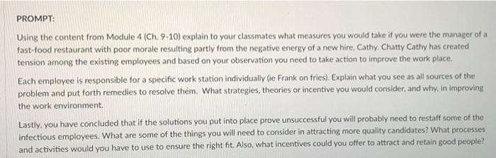 PROMPT: Using the content from Module 4 (Ch.