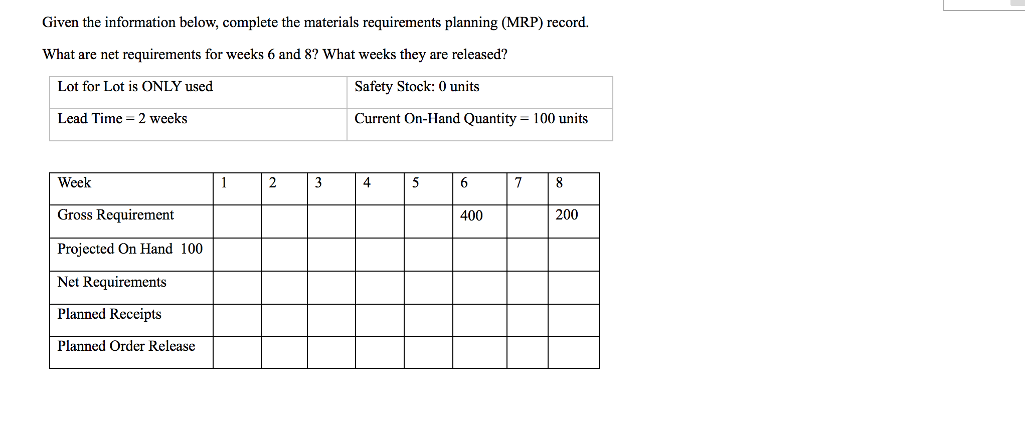 please help! Given the information below,