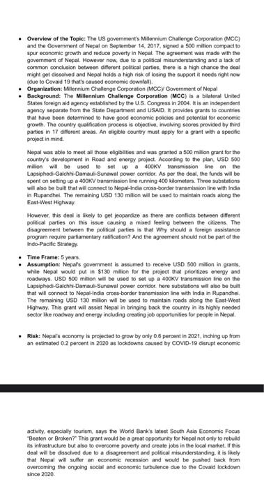 Based on the Nepal story below - * identify &