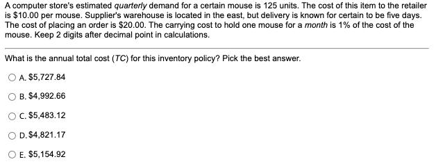 A computer store's estimated quarterly demand for