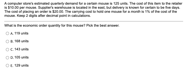 A computer store's estimated quarterly demand for