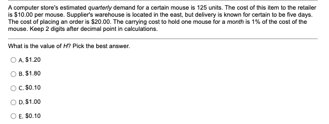 A computer store's estimated quarterly demand for