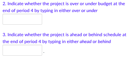 2. Indicate whether the project is over or under