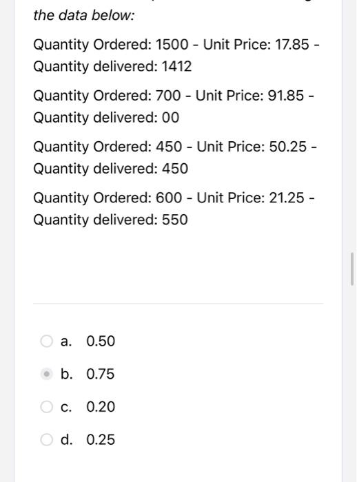 33333 the data below: Quantity Ordered: 1500 -