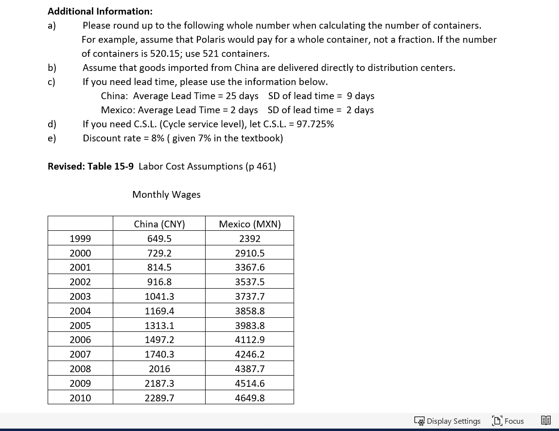 USE EXCEL Additional Information: a) Please round