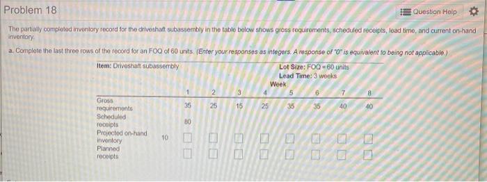 Problem 18 Question Help The partially completed