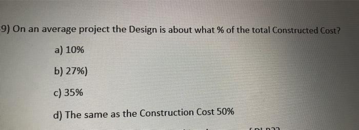 9) On an average project the Design is about what