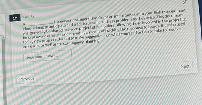 5 points A. is a master document that forms an