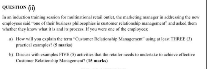 QUESTION (ii) In an induction training session