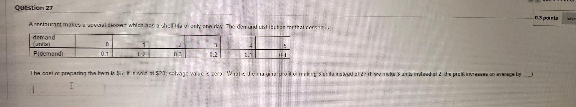 A restaurant makes a special dessert which has a