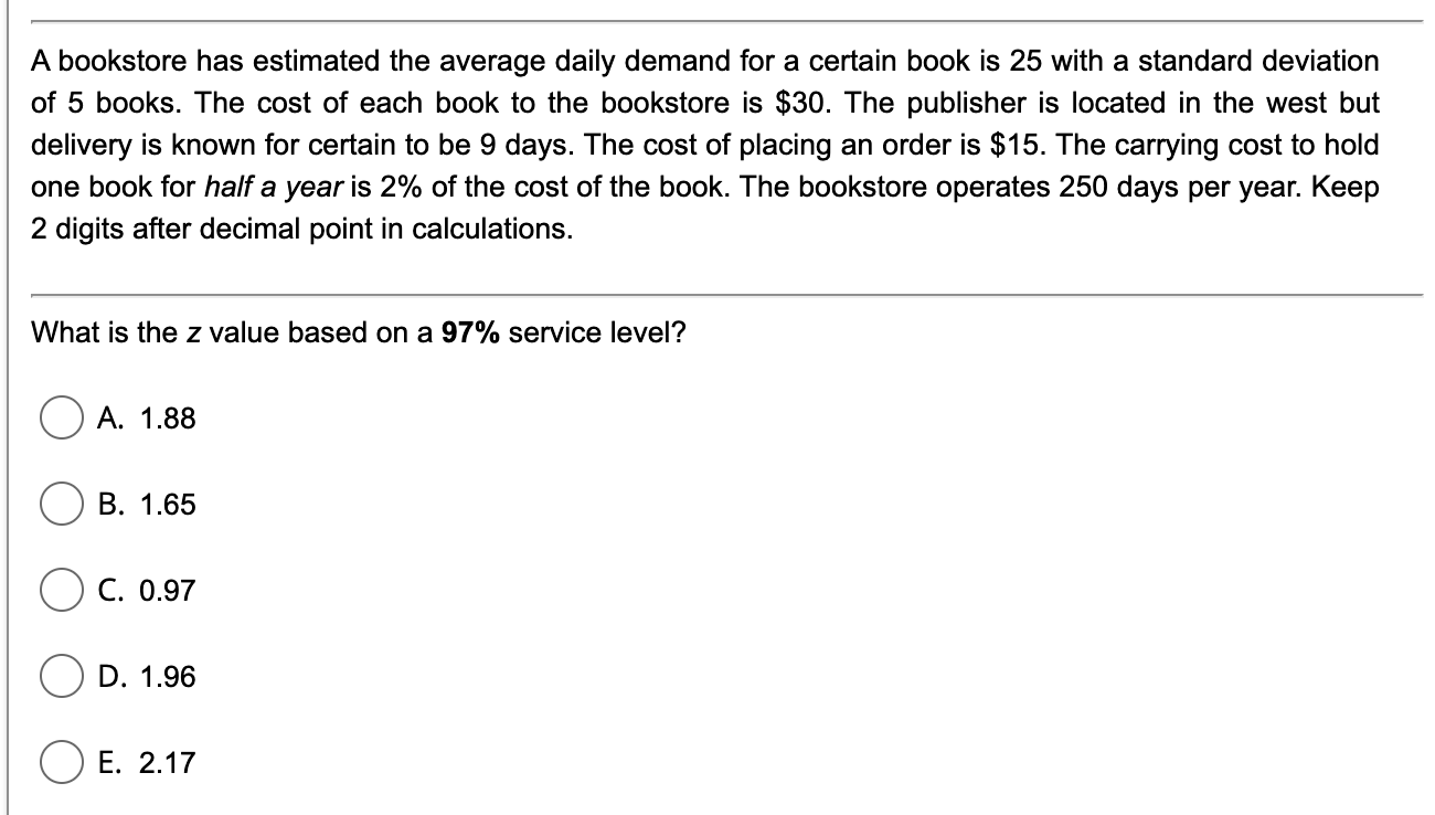 A bookstore has estimated the average daily