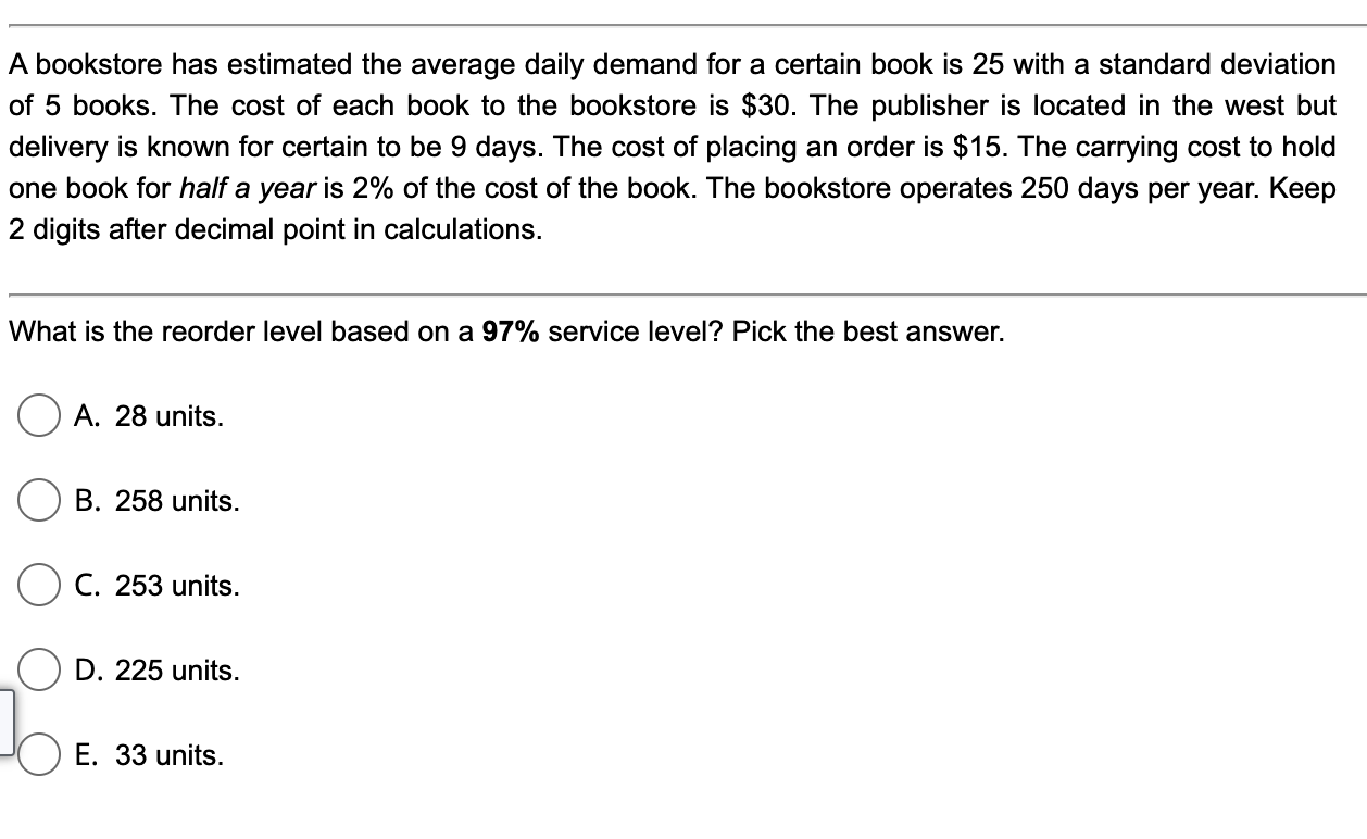 A bookstore has estimated the average daily