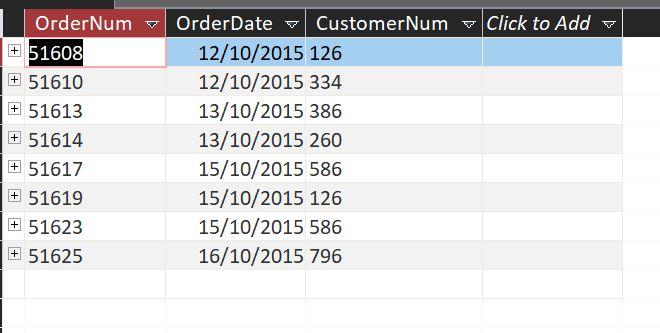 List the complete Orders table. List the number