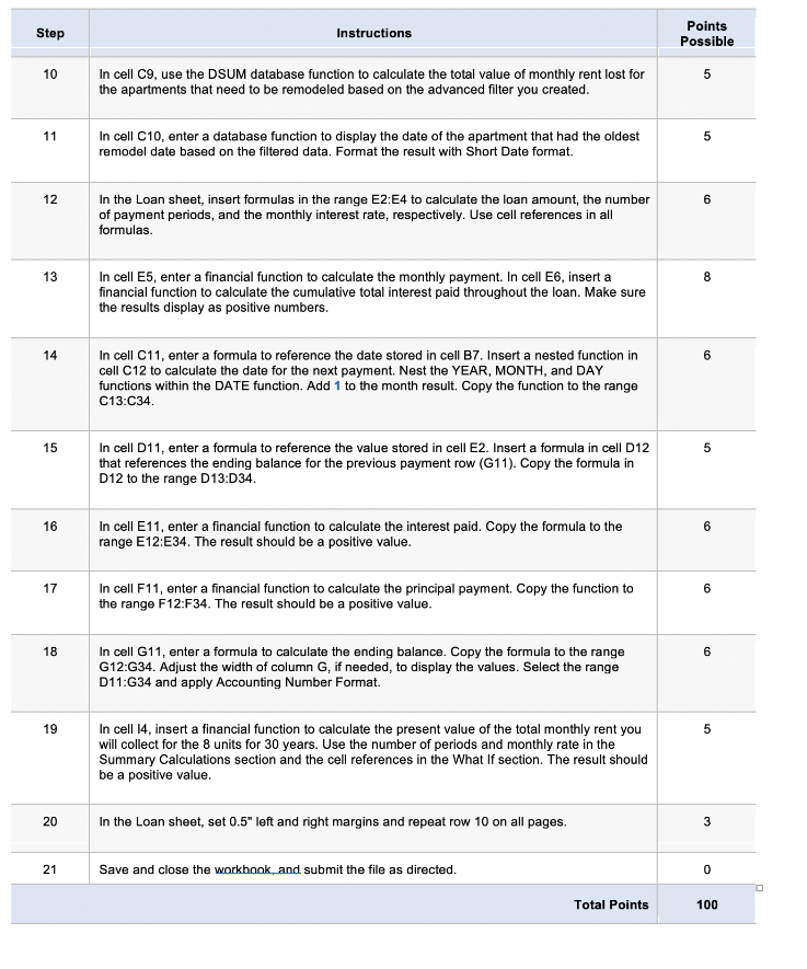Do in Excel Step Instructions Points Possible 10