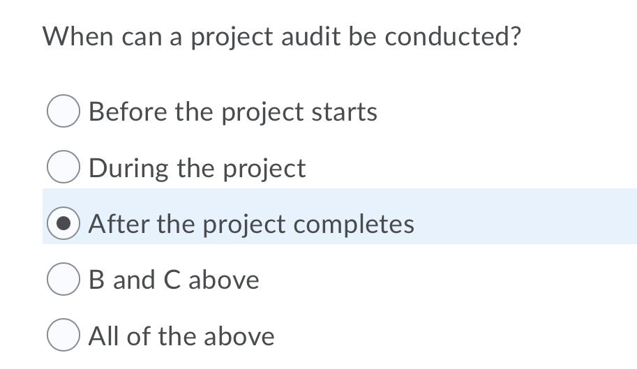When can a project audit be conducted? Before the