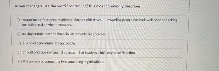 When managers use the word "controlling" this