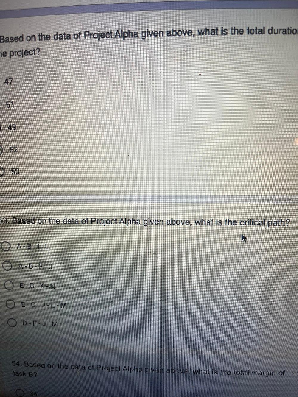 Based on the data of Project Alpha given above,