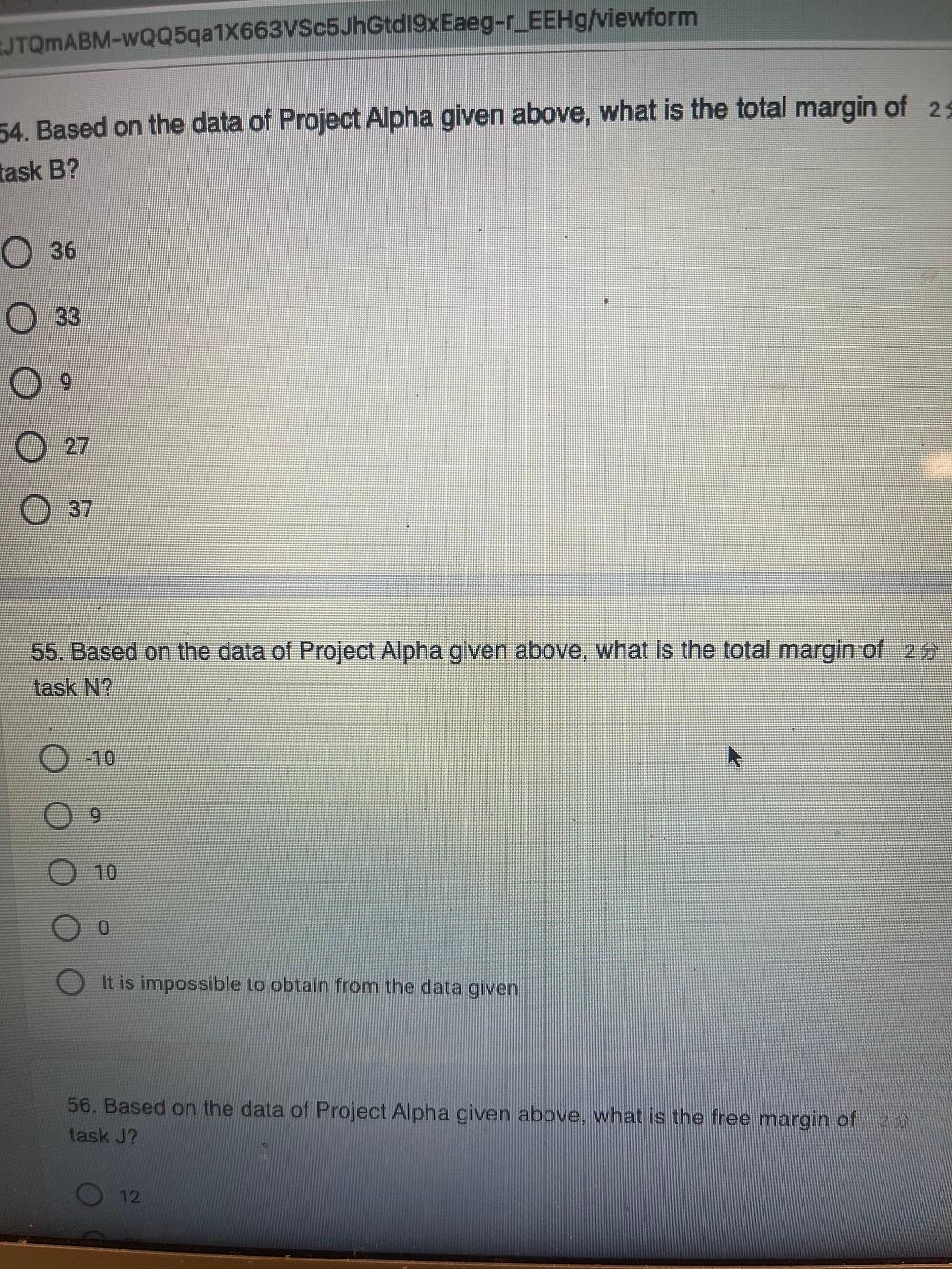 Based on the data of Project Alpha given above,