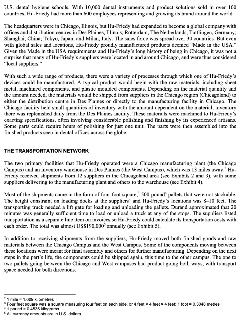 HU-FRIEDY: EVALUATING TRANSPORTATION ALTERNATIVES