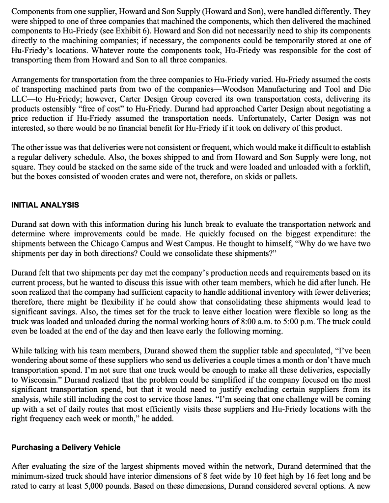 HU-FRIEDY: EVALUATING TRANSPORTATION ALTERNATIVES