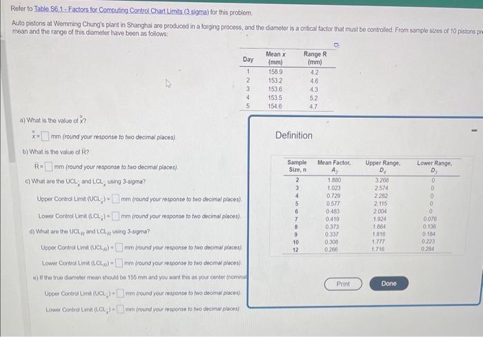 Refer to Table S6 1 - Factors for Comouting