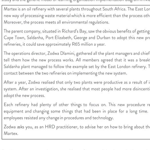 Develop a management plan to move Martex from a