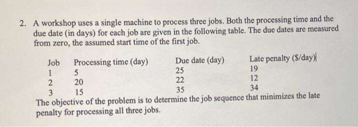 2. A workshop uses a single machine to process