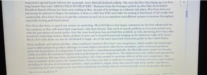 Please read ChapterCase 4 on Five Guys (p.117,