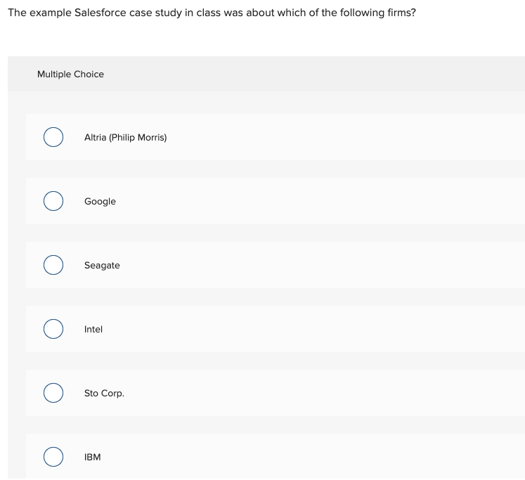 The example Salesforce case study in class was